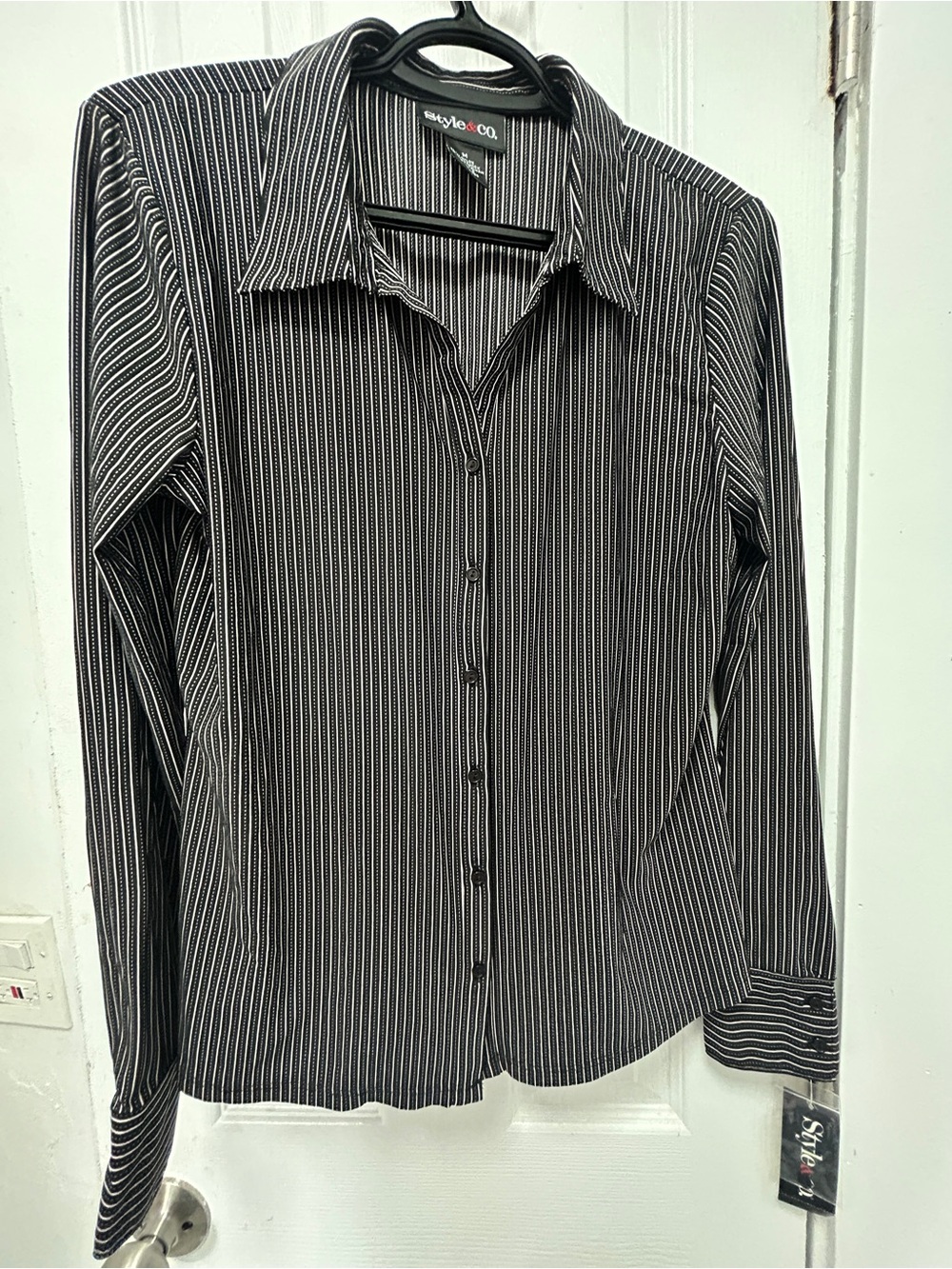 Style & Co. Black Pinstripe Women’s Button-Up Shirt